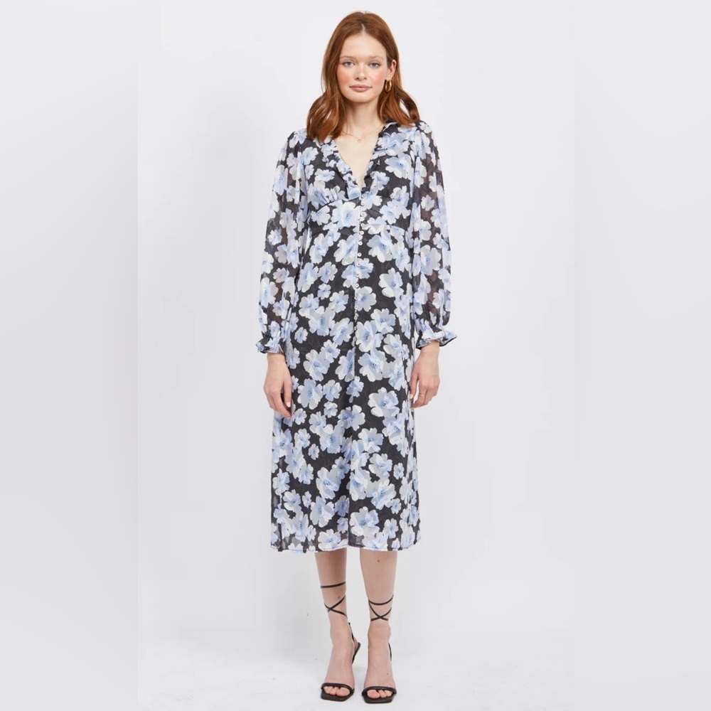 En Saison NWT Teagan Midi Dress in Black Blue Multi Size Small